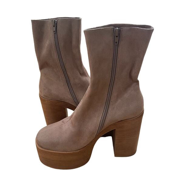 Jeffrey Campbell Mexique-3 Taupe Suede Platform Block Heel Bootie Size 8.5 - Picture 5 of 12
